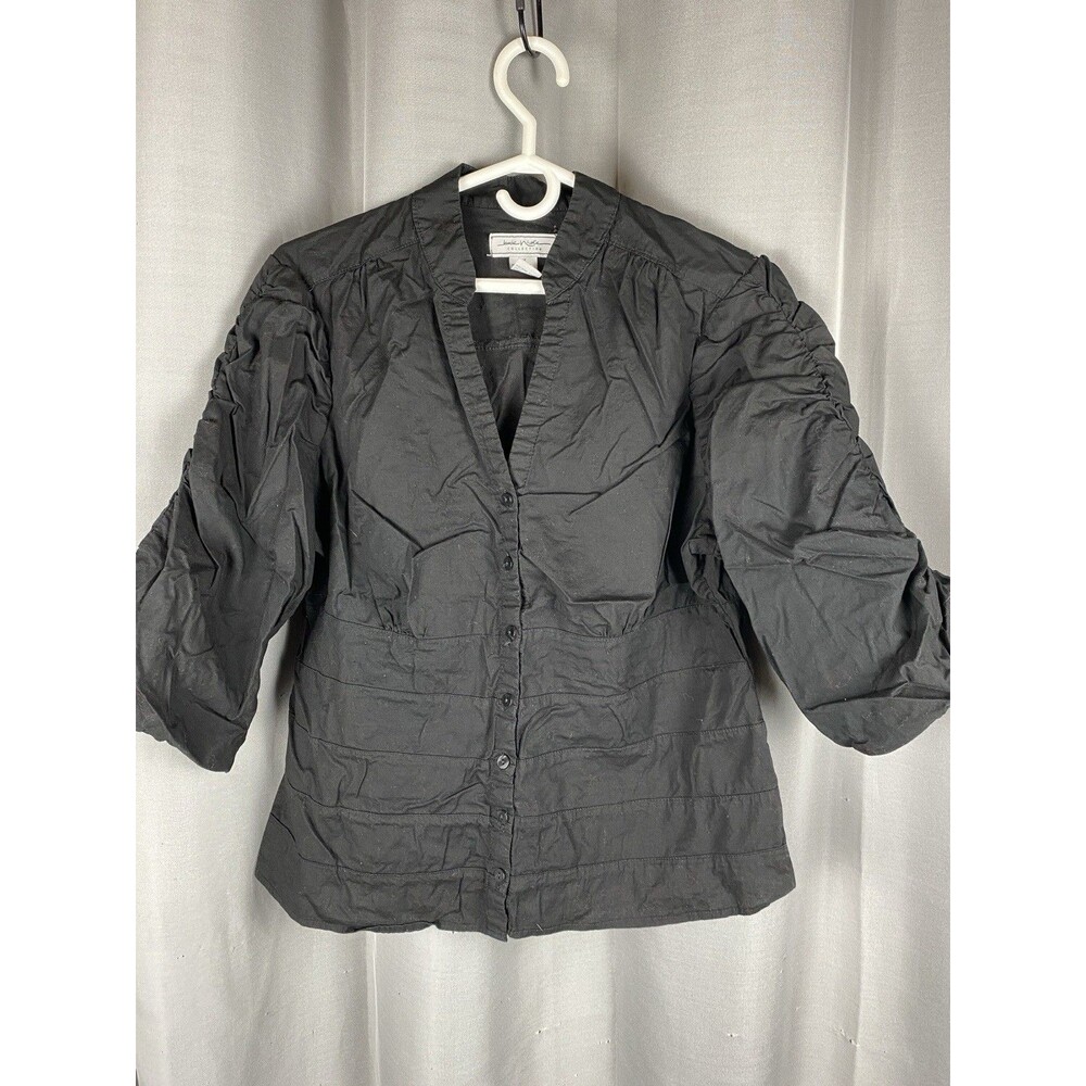 Jamie Nicole Womens Sz 1X Black 3/4 Rauched Sleeves V-Neck Button Down Top